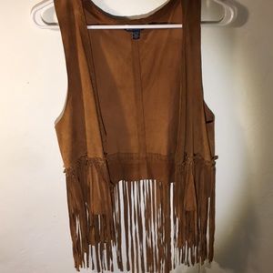 Leather fringe vest